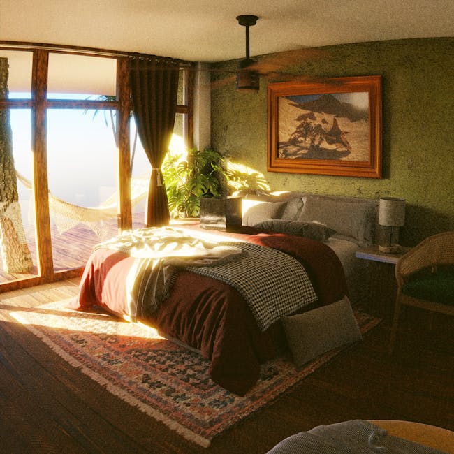 Cozy bedroom sunlit